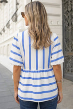 Load image into Gallery viewer, Stripe V Neck Puff Sleeve Blouse