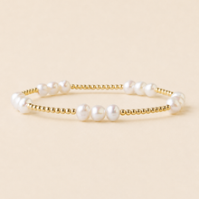 Load image into Gallery viewer, Lenny &amp; Eva - Tarnish Resistant Gold Plated Trio Pearl Stretch Bracelet