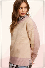 Load image into Gallery viewer, La Miel - MCS3556-Loose Fit Color Block Round Neck Sweater Fall