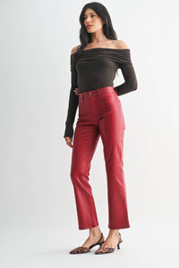 JUST BLACK DENIM - BP459J-C - COATED BURGUNDY - Slim Cropped Bootcut