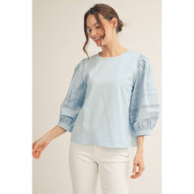 Load image into Gallery viewer, Solid Top with Lace Sleeves - Blue