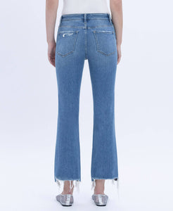 FLYING MONKEY - HIGH RISE DISTRESSED HEM KICK FLARE JEANS F5732