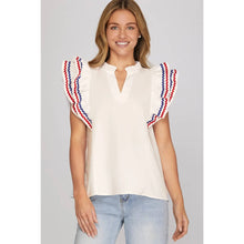 Load image into Gallery viewer, STYLE USA - RIC RAC TRIM DETAIL WOVEN TOP