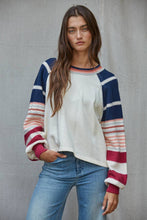 Load image into Gallery viewer, Knit Multi Color Striped Long Sleeve Pullover Top