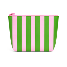 Load image into Gallery viewer, Aspen Lane - Cute pouch + cosmetic bag | leather pink &amp; green stripe