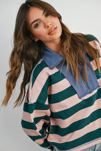 Load image into Gallery viewer, BUTTERMELON - Striped Quarter-Zip Contrast Collar Sweatshirt - BMT7974