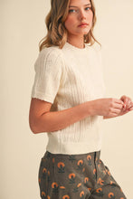 Load image into Gallery viewer, Scalloped Pointelle Knit Short Sleeve Sweater - Cream