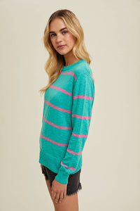 Striped Light Weight Sweater - Teal