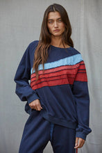 Load image into Gallery viewer, Knit Cotton Crew Multi Color Stripe Detail Top