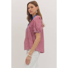 Load image into Gallery viewer, Gingham short puff sleeve top