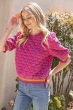 Load image into Gallery viewer, Quilted Striped Band Knit Top: Pink