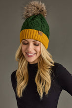 Load image into Gallery viewer, Panache Apparel Co. - Green &amp; Gold Trim Cable Knit Pom Hat