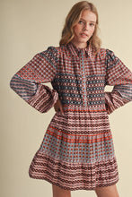 Load image into Gallery viewer, Print Button Down Mini Dress - Pink/Rust