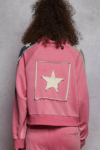 Load image into Gallery viewer, Long sleeve French terry star patch striped elastic jacket