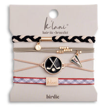 Load image into Gallery viewer, K'lani hair tie bracelets - "Birdie" Black &amp; Green Hair Tie Bracelets with Removable Ball Marker