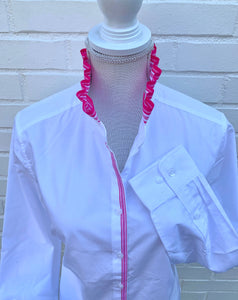 Pearly Vine - Kate Ruffled Ribbon Collar - White w Pink & White Stripe