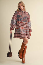 Load image into Gallery viewer, Print Button Down Mini Dress - Pink/Rust