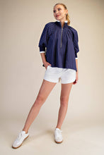 Load image into Gallery viewer, Mock Neck Band Puff Sleeve Blouse- Navy