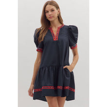 Load image into Gallery viewer, Solid Puff Sleeve Mini Dress - Navy