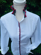 Load image into Gallery viewer, Pearly Vine - Kate HolidayRuffled Ribbon Collar - White w Red Plaid Ribbon