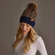 Load image into Gallery viewer, Panache Apparel Co. - Navy Small Floral Pattern Knit Pom Hat