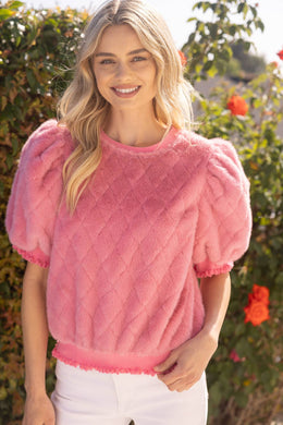 Fuzzy Quilted Fur Ruffled Rib Band Top