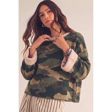 Load image into Gallery viewer, Camo Effortless Everyday Relaxed Contrast Cuff Sweater