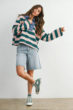 Load image into Gallery viewer, BUTTERMELON - Striped Quarter-Zip Contrast Collar Sweatshirt - BMT7974