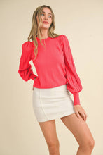 Load image into Gallery viewer, Stripe Texture Puff Sleeve Sweater - Red