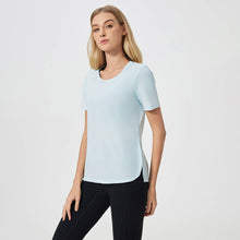 Load image into Gallery viewer, Sodalemon - Women Side Slit Elastic Sport Short Sleeve T-Shirt
