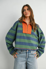 Load image into Gallery viewer, BUTTERMELON - Striped Quarter-Zip Contrast Collar Sweatshirt - BMT7974