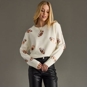 Cream Sequin Footballs Sweater