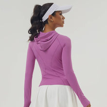 Load image into Gallery viewer, Sodalemon - Women Fall Winter Thumb Hole Hooded Zip-Up Sport Jacket