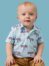 Load image into Gallery viewer, Boys Blue Patriotic Gingham Knit Short Sleeve Performance Polo