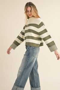 Olive Striped Sweater Top