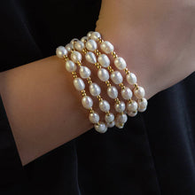Load image into Gallery viewer, Lenny &amp; Eva - Tarnish Resistant Pearl &amp; Gold Duo Beaded Stretch Bracelet