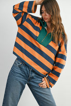 Load image into Gallery viewer, BUTTERMELON - Striped Quarter-Zip Contrast Collar Sweatshirt - BMT7974