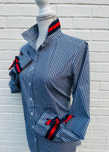 Load image into Gallery viewer, Pearly Vine - Audrey Ribbon FC - Nvy Gingham w/Navy &amp; Red Stripe Ribbon