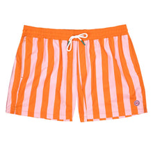Load image into Gallery viewer, BILLYBELT - 100% recycled polyester swim shorts Orange and pink striped