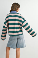Load image into Gallery viewer, BUTTERMELON - Striped Quarter-Zip Contrast Collar Sweatshirt - BMT7974