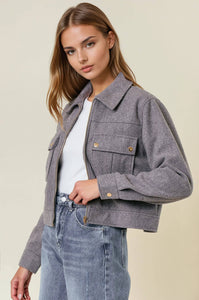 COLLARED NECK LONG SLEEVE FRONT METAL ZIP JACKET - 10611J