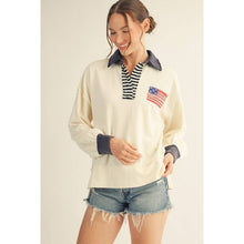 Load image into Gallery viewer, American Flag Polo Sweatshirt -Ivory