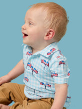 Load image into Gallery viewer, Boys Blue Patriotic Gingham Knit Short Sleeve Performance Polo