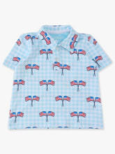 Load image into Gallery viewer, Boys Blue Patriotic Gingham Knit Short Sleeve Performance Polo