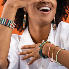 Load image into Gallery viewer, INK + ALLOY - Sage Mixed Stripe Beaded 10 Strand Stretch Bracelet Set Teal + Poppy Wholesale