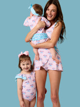 Load image into Gallery viewer, Girls Pink Patriotic Gingham Bow V-Back One Piece Swimsuit
