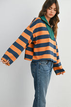 Load image into Gallery viewer, BUTTERMELON - Striped Quarter-Zip Contrast Collar Sweatshirt - BMT7974