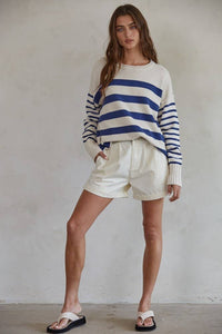 Striped Round Neck Long Sleeve Pullover Sweater Top