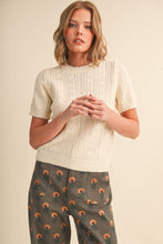 Load image into Gallery viewer, Scalloped Pointelle Knit Short Sleeve Sweater - Cream