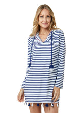 Load image into Gallery viewer, Cabana Life - Essentials Navy Stripe - Coverluxe Hooded Cover Up